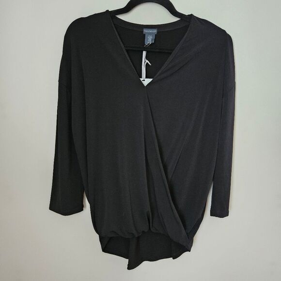 Paraphrase Tops - Paraphrase Blouse Black Wrap Long Sleeve V-Neck Black Business Casual Neutral